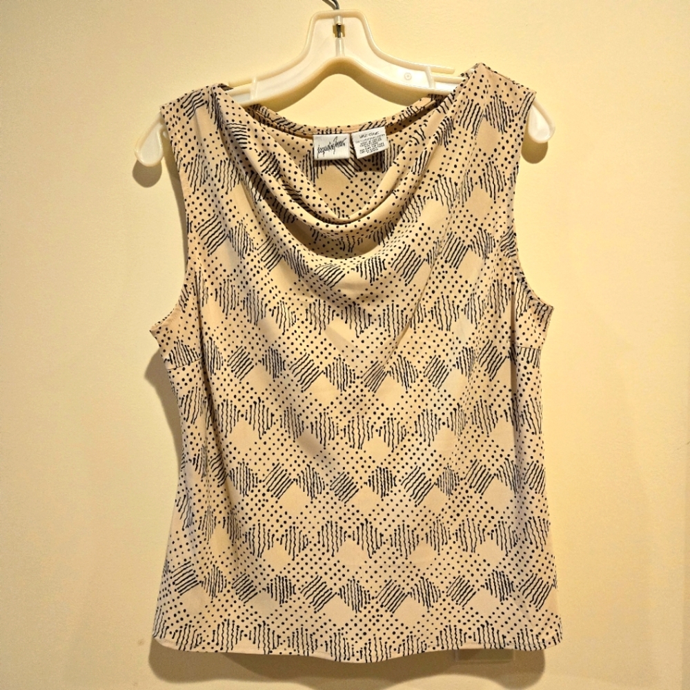 Jacqueline Ferrar Tan & Black Print Drape Neck Sleeveless Blouse, Size Large